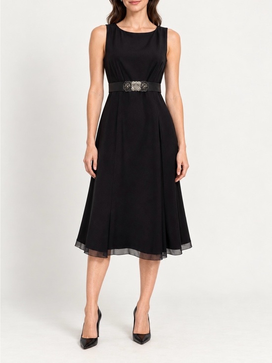 Elie Tahari Dresses & Skirts - Elie Tahari Black Wool Blend A-Line Dress Size 0 Filigree Belt Sleeveless